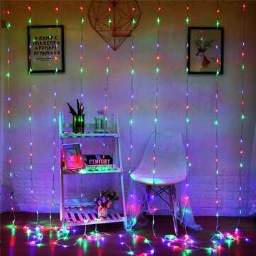 3x3M 300LED Outdoor Christmas Lights Window Curtain String Fairy We... (LIGHT COLOR: COLOURFULLIGHT)