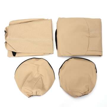4PCS Car Seat Cover Set Universal 5-Seat Protector PU leather Seat Cushion Headre... (COLOR.: BEIGE)