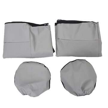 4PCS Car Seat Cover Set Universal 5-Seat Protector PU leather Seat Cushion Headres... (COLOR.: GREY)