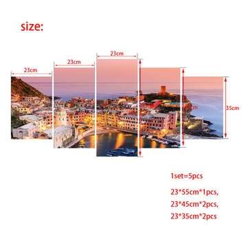 5 Panel Frameless Print Italian Town Oil Paintings on Canvas Wall Picture for L... (SIZE 3: ONESIZE)