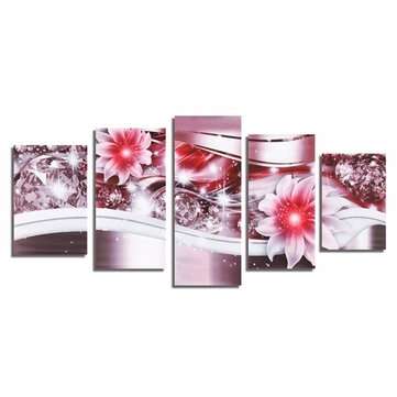 5 PCS Diamond Flower Canvas Print Painting Wall Art Decor Print Hanging Picture Fram... (COLOR: RED)