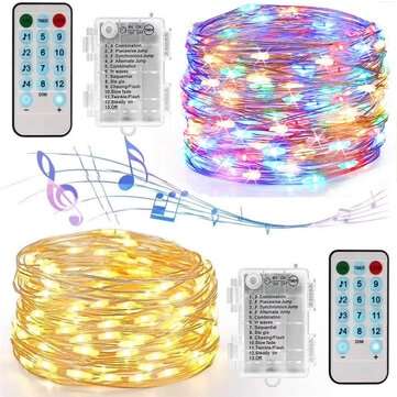50/100LED Music Voice Control Battery Box Lamp String... (LIGHT COLOR: WHITE | LED QUANTITY: 100LED)