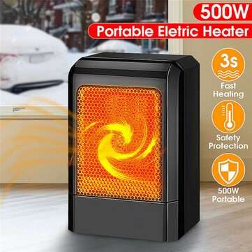 500W Portable Black Ceramic Electric Heater Home Office Heating Fan Low Noise 3s F... (PLUG: USPLUG)