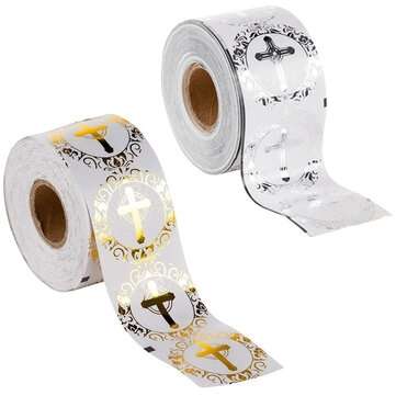 500Pcs Christian Cross Sticker Roll Round Baptism Of Christ Handmade Seal Label (COLOR: SILVER)