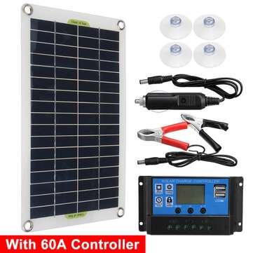 50W Solar Panel Portable Flexible Monocrystalline Solar Kit W/ 10A/30A/60A/100A Co... (CURRENT: 60A)