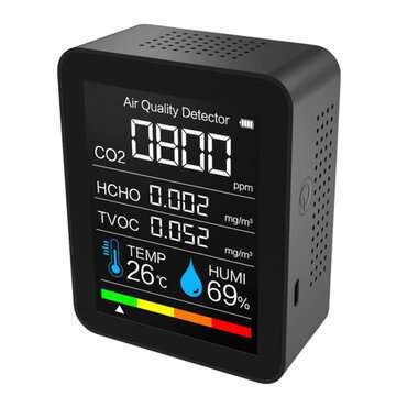5-In-1 CO2 Meter TFT Screen Air Quality Monitor Temperature and Humidity Sensor Te... (COLOR: BLACK)