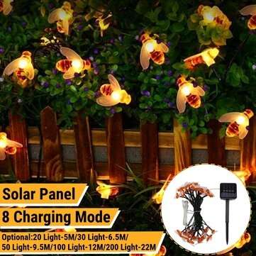 5M/6.5M/9.5M/12M/22M LED Solar Powered Bee String Light Outdoor Party Fair... (LED QUANTITY: 200LED)