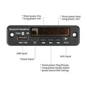5Pcs  5V Bluetooth 5.0 MP3 Decoder LED Spectrum Display APE Lossless Decoding TWS Support FM USB AUX