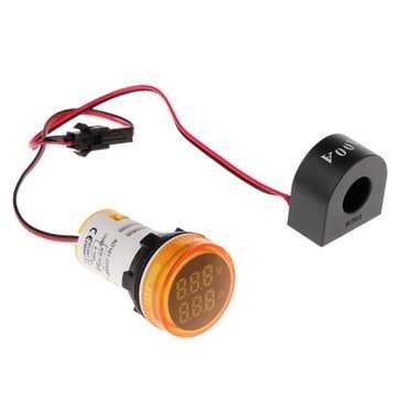 5pcs Yellow Light 2in1 22mm AC50-500V 0-100A Amp Voltmeter Ammeter Voltage Current Meter With CT Au2
