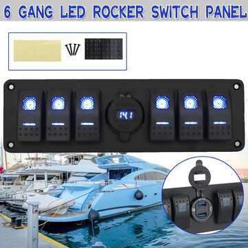 6 Gang Rocker Switch Panel with QC 3.0 USB Charger Voltmeter (COLOR.: BLUE)
