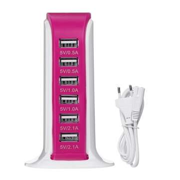 6 Port 1.5V USB Desktop Charger High Frequency Output Quick Charging Station (COLOR.: ROSERED)