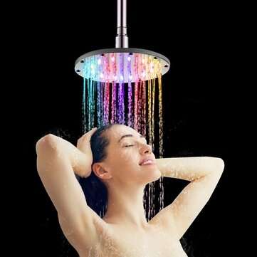 6/8/10 Inch LED Rainfall Shower Head Round ... (SIZE: 8INCH | COLOR: TEMPERATURECONTROLBLUEGREENRED)
