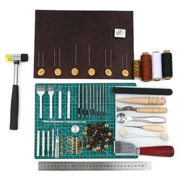 69PCS Leather Craft Tools Punch Kit Stitching Carving Working Sewing Groover (TYPE: SET)