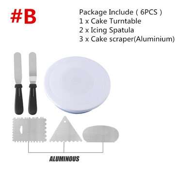 6Pcs Cake Decorating Turntable 11"-24" Set Tools Rotating Stand Smoother Spatula (STYLE: B)