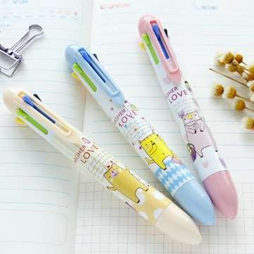 7 Colors Pressed Ballpoint Pen 0.5mm Multicolor Ballpoint Pen Cute Pattern With Clip Multifunction F