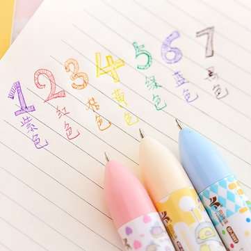 7 Colors Pressed Ballpoint Pen 0.5mm Multicolor Ballpoint Pen Cute Pattern With Clip Multifunction F