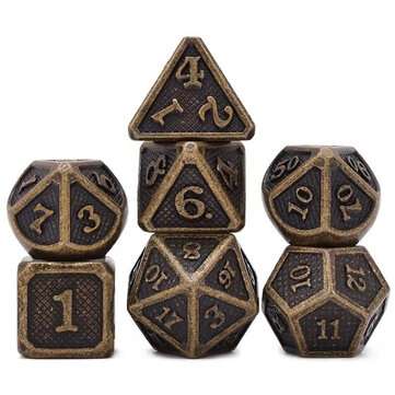 7 Pcs/Set Alloy Metal Dice Set Playing Game Poker Card Dungeons Dragons Party Bo... (COLOR.: BRONZE)
