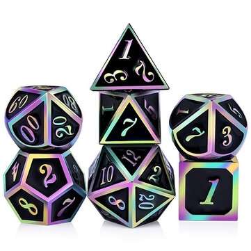 7 Pcs/Set Alloy Metal Dice Set Playing Game Poker Card Dungeons Dragons Party B... (COLOR.: RAINBOW)
