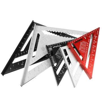 7"12" Aluminum Alloy Triangle Ruler Metric Imperial Meter Square P... (COLOR.: RED | LENGTH: 12INCH)