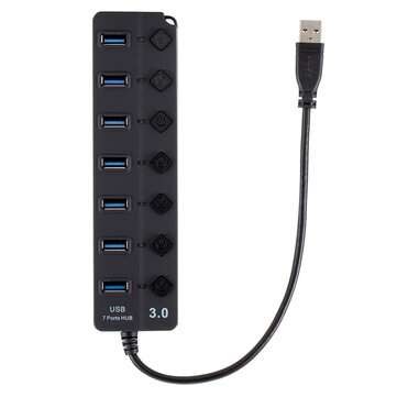7 Port USB 3.0 HUB Splitter With Switch Button Super Speed USB3.0 5Gbps Ports for ... (COLOR: BLACK)