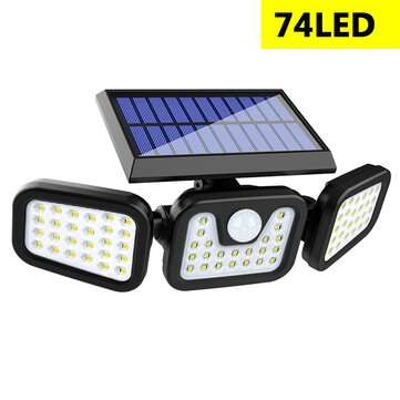 74LED/100COB 3 Modes Solar Wall Light Triple Head Outdoor Sensor Light (LED QUANTITY: 74LED)