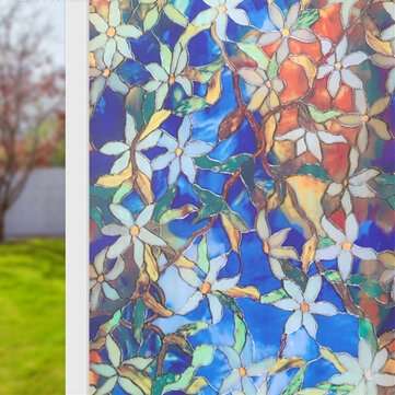 78x18in Window Film Colored Flowers Glass Sticker Bathroom Privacy Home Decoration