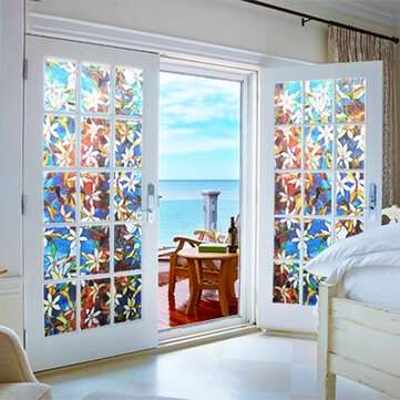78x18in Window Film Colored Flowers Glass Sticker Bathroom Privacy Home Decoration