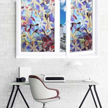 78x18in Window Film Colored Flowers Glass Sticker Bathroom Privacy Home Decoration