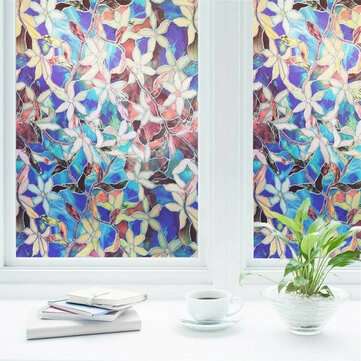78x18in Window Film Colored Flowers Glass Sticker Bathroom Privacy Home Decoration