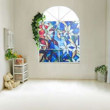 78x18in Window Film Colored Flowers Glass Sticker Bathroom Privacy Home Decoration