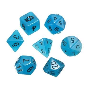 7pcs Multi-sided Luminous Polyhedral Digital Acrylic Dice Set Noctilucent Dice (COLOR.: BLUE)