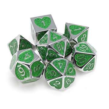 7PCS Metal Polyhedral Dices Set For Dungeons & Dragons Dice Desktop RPG Game (COLOR.: GREEN)