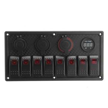 8 Gang Rocker Switch LED Panel ON-OFF Toggle Circuit Breaker Waterproof For Marine B... (COLOR: RED)