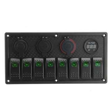8 Gang Rocker Switch LED Panel ON-OFF Toggle Circuit Breaker Waterproof For Marine... (COLOR: GREEN)