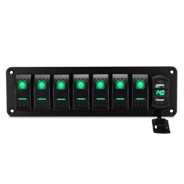 8 Gang Rocker Switch Panel Circuit Breaker LED Waterproof Car Marine Boat RV (COLOR: GREEN)