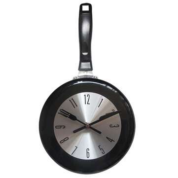 8`` Home Decor Kitchen Wall Clock Frying Pan Small Novelty Design Metal Clock Hom... (COLOR.: BLACK)