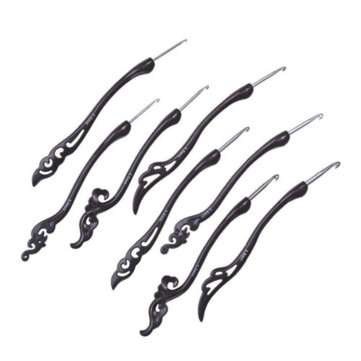 8PCS Aluminum Soft Handle Needles Knit Weave Craft Yarn Crochet Hooks Set (COLOR.: DARKBROWN)