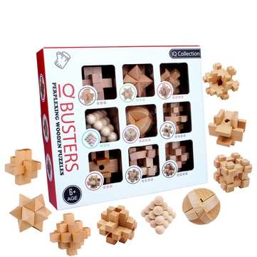 9 Pcs Set Wooden Kong Ming Lock Game Toys For Children Adults IQ Brain... (VERSION1: ENGLISHVERSION)
