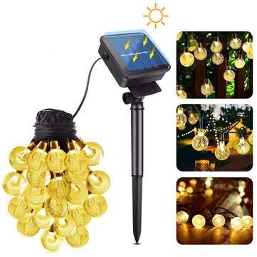 9.5M 12M Solar Powered Crystal Ball Waterproof Warm White LED String Light... (LED QUANTITY: 100LED)