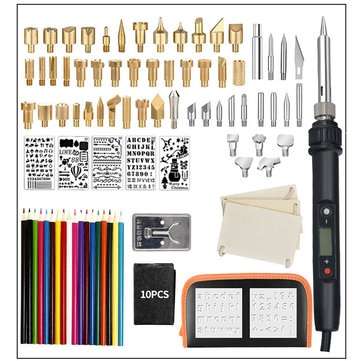 94Pcs LCD Wood Burning Pen Tools Kits Soldering Stencil Iron 60W Pyrography Solder... (PLUG: AUPLUG)