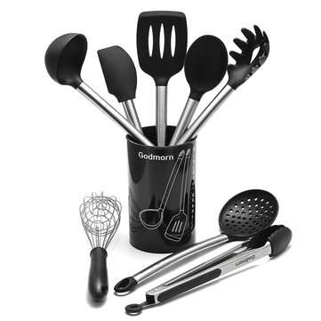 9Pcs/Set Stainless Steel Kitchen Utensils Cooking Non-Stick Baking Tool Silicone Set Kitchen Storage