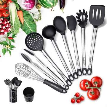 9Pcs/Set Stainless Steel Kitchen Utensils Cooking Non-Stick Baking Tool Silicone Set Kitchen Storage