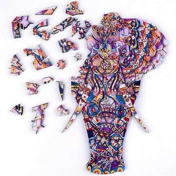 A3/A4/A5 Unique Shape Wooden Ivory Puzzle Toy Jigsaw Pieces Purple Elephant Early Educ... (SIZE: A4)