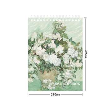 A4 Beige White Sketchbook Iron Coil Thickened Cow Leather Book Drawing Sketching P... (STYLE: ROSES)