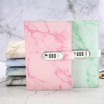 A5 Notebook Paper Vintage Leather Marbling Diary Journal with Combination Passwo... (COLOR.: PURPLE)