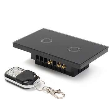 AC 110V-240V 1 Way 2 Gang Crystal Glass Remote Panel Touch LED Light Switches Con... (COLOR.: BLACK)
