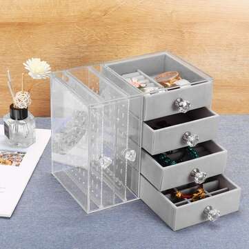 Acrylic Transparent Jewelry Boxes Organizers Earrings Display Stand Storage Box Dr... (COLOR: BEIGE)