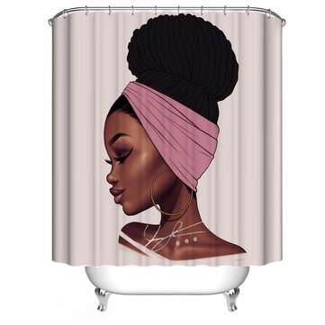 African Girl Waterproof Shower Curtain Non-slip Mats Bath Carpets ... (MAT PACKAGE: 1*SHOWERCURTAIN)