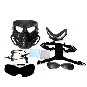 Airsoft Paintball Hunting Mask Tactical Combat Full Face Mask Motorcycle Helmet M... (COLOR.: BLACK)