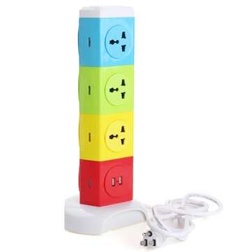Alardor Four Tiers Rotating Socket Patch Panel USB Plug Board Surge Protection Pow... (PLUG: USPLUG)